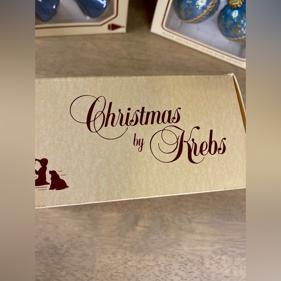 Christmas‎ by Krebs Christmas Ornaments Blue & Teal Glitter Flowers VTG - Picture 5 of 10